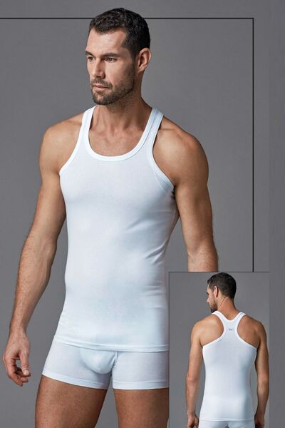 Dagi 5000 Ανδρικό Χτενισμένο Βαμβακερό Κομπάκτ Αθλητικό Φανελάκι-Λευκό