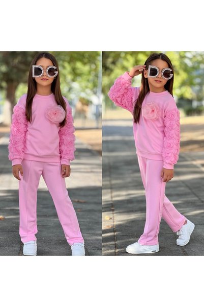 ALPİDS Rose Detail Girls Top and Bottom Tracksuit Set