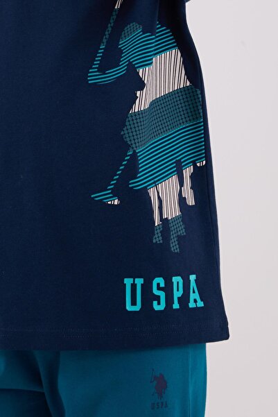 U.S. Polo Assn. Boy's Navy Blue 100% Cotton Long Sleeve Pajama Set with Logo and Elasticated Legs