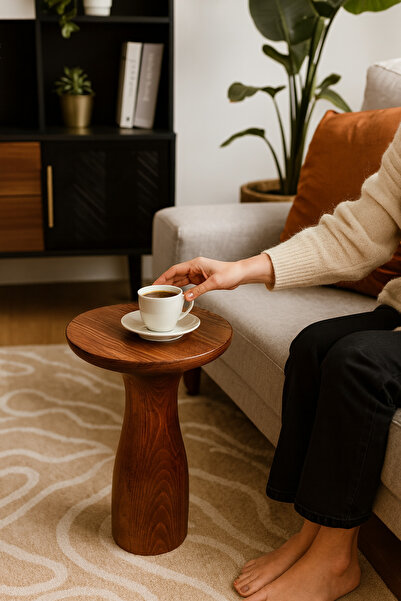 Simillo Home&Living Doğal Masif Ahşap Fındık Renk Mantar Sehpa – Şık Tekli Ya...