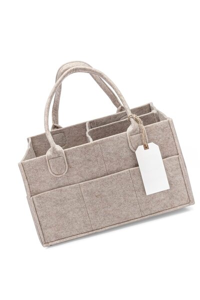 MACVI ® baby accessory organizer bag, detachable compartments, 33x23x18 cm, durable, beige.