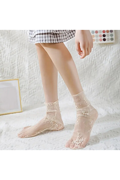 TChic Cream Color Lace Tulle Short Socks