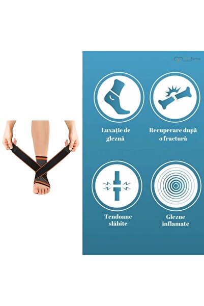 NextFarma Elastic Ankle Brace, Protective Orthosis, Elastic Fixing Straps, Black / Orange, Nextfarma®