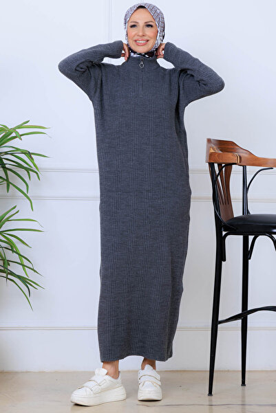 benguen Corded Fabric Knitwear Dress K3005 Anthracite