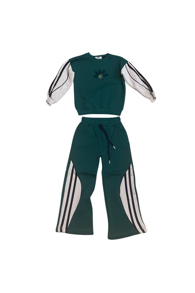 OEM Trening copii din bumbac 2 piese cu dungi laterale și broderie centrală