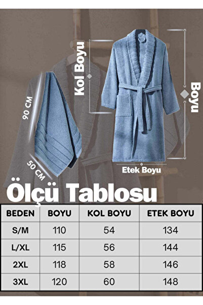 INTER Z Carla 4-Piece Towel Bathrobe Set Navy Blue/Light Gray