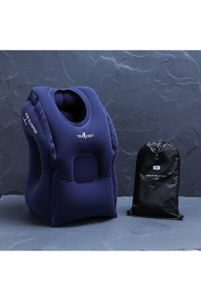 Destello Pernă de călătorie gonflabilă - Suport ergonomic pentru gât, compactă și moale, albastră