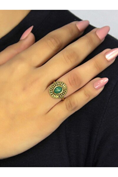 esha خاتم نسائي قابل للتعديل من الحجر الطبيعي العقيق الأخضر والحجر الطبيعي طر...