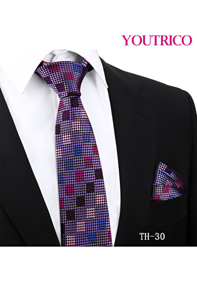 Youtrico طقم ربطة عنق ومنديل من قطعتين - بدلة رسمية مصنوعة يدويًا