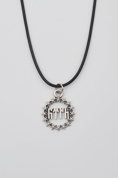 ıdr Göktürkçe Türk Yazılı ve Yıldızlı Kolye - PU Deri İp Zincirli Unisex Gümü...