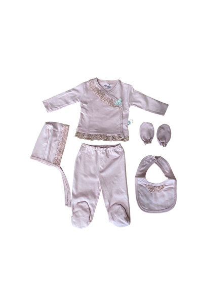 OEM Set 5 piese cu dantelă și fluturaș decorativ – bluziță, pantaloni, baveți...