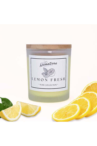 AromaZone Lumânare LEMON FRESH din ceară de soia și cocos, Handmade – 220 g, timp de ardere 45 h