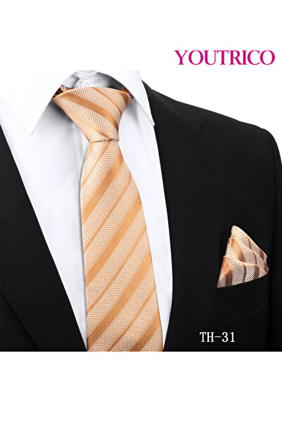 Youtrico طقم ربطة عنق ومنديل من قطعتين - بدلة رسمية مصنوعة يدويًا