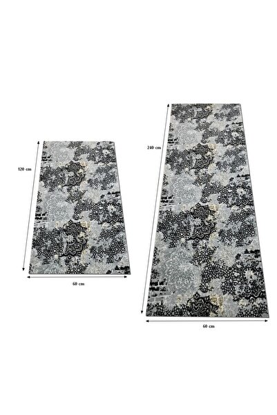 OEM Set of 2 Non-Slip Rugs, Grey with Black, 60 x 120 / 60 x 240 cm