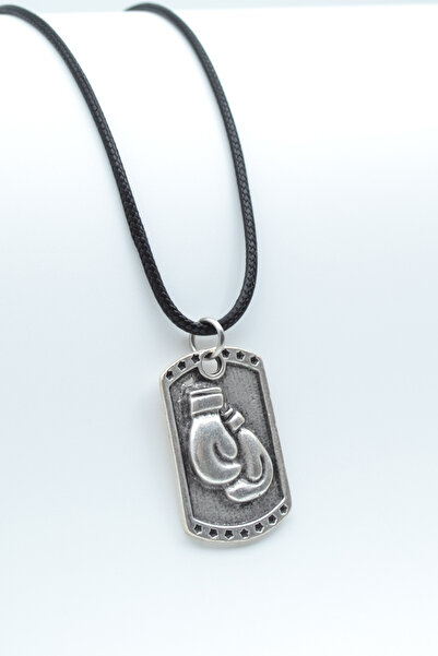 ıdr Boks Eldiveni Künye Gümüş Kaplama Deri İp Kolye