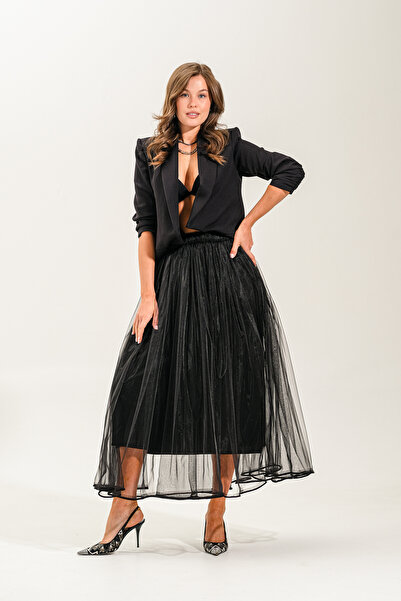 Rosee Quenn Special Design Black Long Tulle Skirt