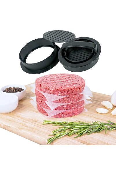 Flippy 2-in-1 Double Hamburger Press, Two Sizes, 100 Baking Sheets Included, 13 x 13.5 x 7 cm, Black