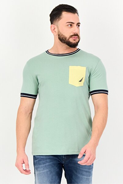 Nautica Men Crew Neck Short Sleeve Embroidered Logo T-Shirt, Sage Green