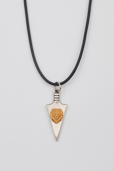 ıdr Ok Ucu Aslan Kolye - PU Deri İp Zincirli Unisex Gümüş Kaplama Kolye - 60 cm