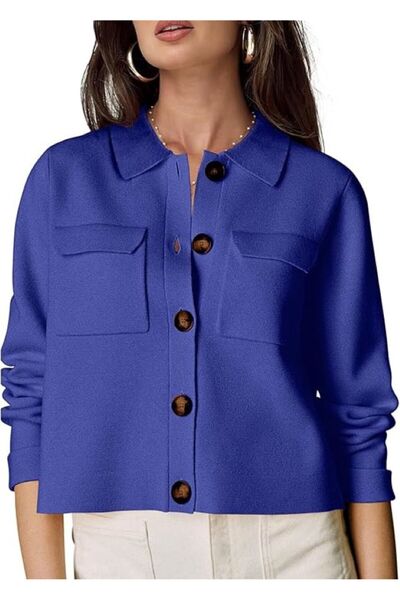 Frenk Düğmeli Cep Detaylı Triko Hırka