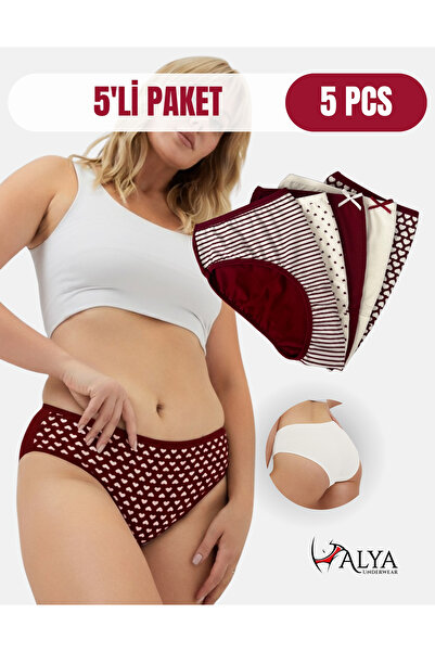 ALYA UNDERWEAR Βαμβακερά γυναικεία εσώρουχα Slip Empirme με τύπωμα Ψηλόμεση Εσώρουχα - Πακέτο 5