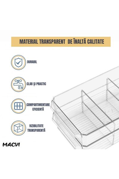 MACVI ® fridge organizer, 2 levels, slide-out drawers, removable dividers, 33x23x19 cm.