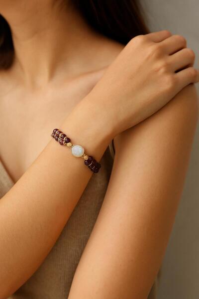 valkyrie Doğal Ametist Taşlı Opal Merkezli El Yapımı Makrome Bileklik – Ayarl...