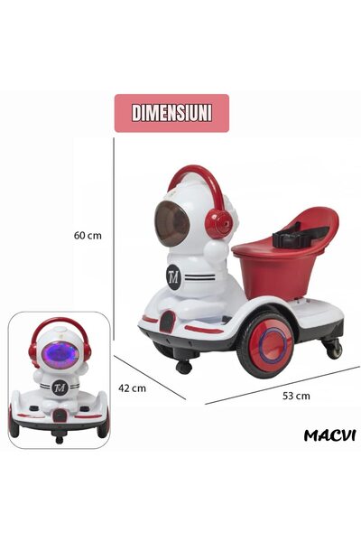 MACVI ® electric car for kids 3-6, remote/manual control, 6V, LED lights, seatbelt, white/maroon.