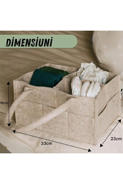 MACVI ® baby accessory organizer bag, detachable compartments, 33x23x18 cm, durable, beige.