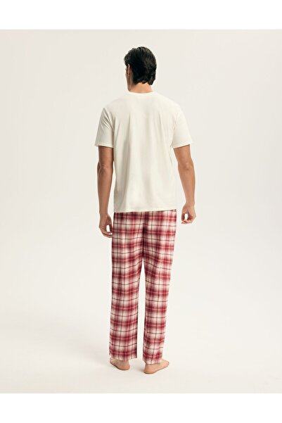 ESOTIQ HOMME Men's Pajama Set Christmas Pattern Teddy Bear & Plaid Trousers 100% Cotton | Chrismis