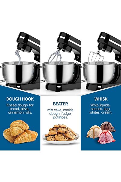 Generic 1000W Kitchen Stand Mixer, 4 Qt Stainless Steel Bowl, 3 Attachments (Whisk, Dough Hook, Beater), 8-S