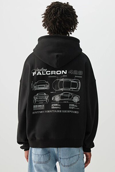 Flaubert - Men's Black Printed Sweatshirt 3 Thread Fabric Oversize