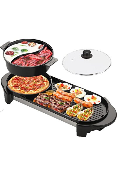 EXRP Hot Pot with Grill - Electric 2-in-1 Shabu Shabu & Korean BBQ, 2200W, Removable Hotpot