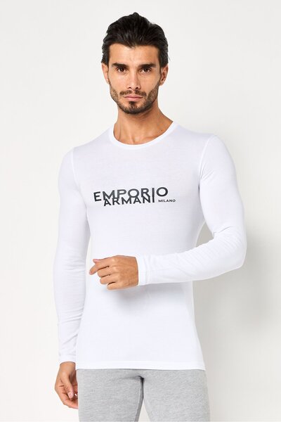 Emporio Armani Men Crew Neck Long Sleeve Sleepwear T-Shirt, White