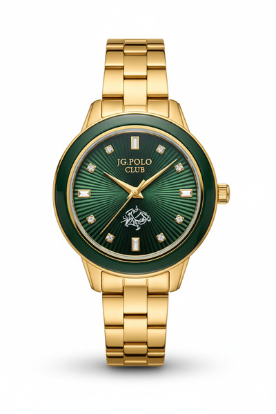 JG. Polo Club ساعة يد نسائية باللون الأخضر، قرص أخضر - سوار معدني أنيق، ضمان ...