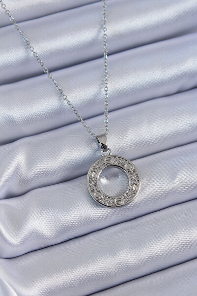 Skygo قلادة نسائية من الفولاذ فضي اللون موديل 316L بحجر الزركون - TJ-BKO7620