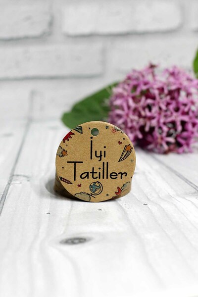 Vice İyi Tatiller Baskılı Etiket ( 60 Adet ) Kraft tatil etiketi (4,5 cm)