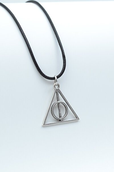 ıdr Harry Potter Ölüm Yadigarları Üçgen Gümüş Kaplama Deri İp Kolye