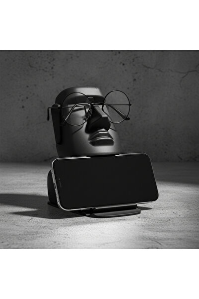 Destello Suport multifuncțional 3 în 1 - Statuie Moai neagră pentru telefon, tabletă și ochelari