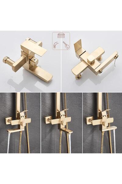 MACVI Coloană de duș ®, 4 funcții, alamă și oțel inoxidabil, 20x20 cm, aurie, reglabilă.