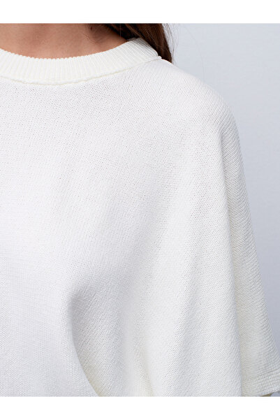 Dilvin 10835 Bisiklet Yaka Yarasa Kol Kazak-Ekru