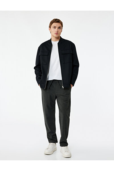 Koton Viskon Karışımlı Cep Detaylı Dokulu Beli Bağcıklı Pantolon