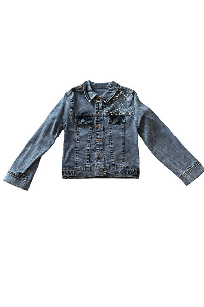 OEM Jachetă din denim cu aplicații de perle decorative