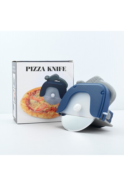 Flippy Κυκλικό μαχαίρι πίτσας Flippy, 11,5x12,5cm, από ανοξείδωτο ατσάλι και πλαστικό, με προστασία λεπίδας, μπλε