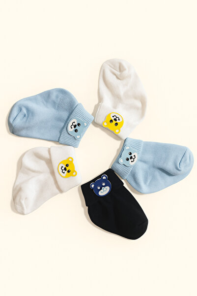 baby socks 5 Çift Kutulu Ayıcık Aksesuarlı Erkek Bebek Çorabı