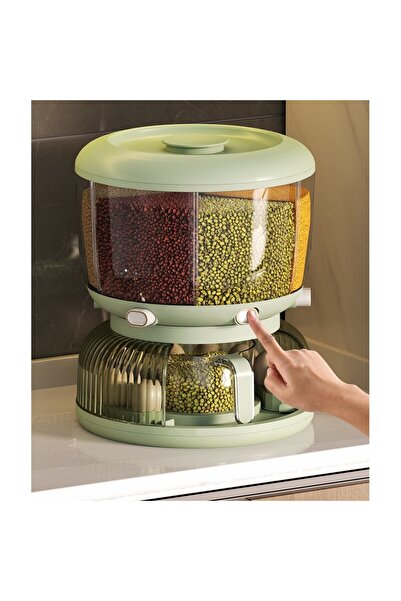 Flippy 10L 360 Rotating Cereal Dispenser, 6 Compartments, Egg Tray, 35x27.5 cm, Green