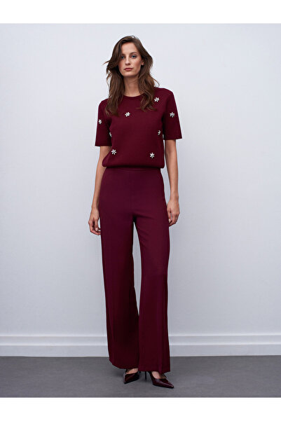 Dilvin 7535 Yanı Fermuarlı Bol Paça Pantolon-Bordo