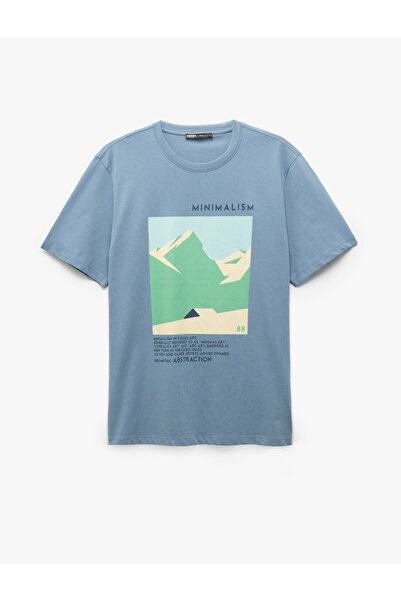 Koton Cotton Short Sleeve Regular Fit Crew Neck Landscape Printed T-Shirt