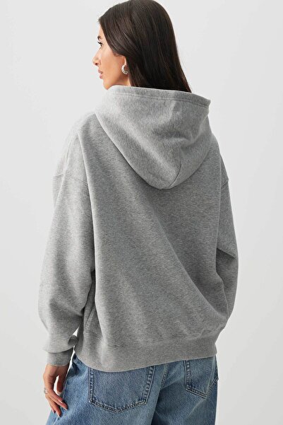 Flaubert - Women's Gray Printed Sweatshirt 3-Ply Fabric Oversize