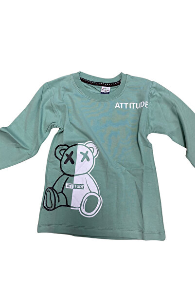 OEM Children's long-sleeved blouse with teddy bear print – mint green